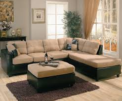 Two Tone Tan Microfiber Dark Brown Faux Leather Sectional Sofa