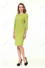 Blond Business Woman In Light Green Official Formal Dress High