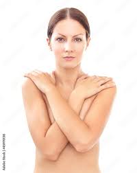Topless woman body covering her breast with hand Stock Photo | Adobe Stock