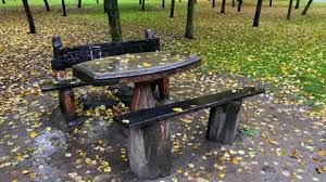 Stone Table With Homemade Benches In A
