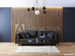 leather sofa and wooden battens