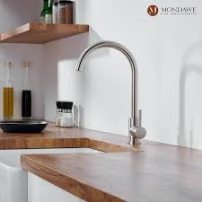 mondawe brushed nickel single handle high arc kitchen faucet with deck plate stainless steel am k127w bn