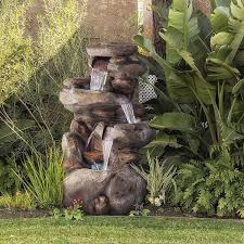 Tall Outdoor 4 Tier Rock Water Fountain
