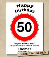 VorlagenStore - Tempolimit Verkehrsschild mit Wunschtext zum 50. Geburtstag  - Jedes Alter möglich - Geschenkidee - Wanddeko - Individueller Text