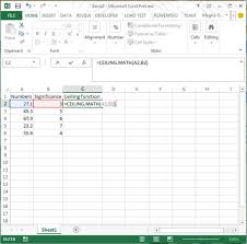 ceiling math function in excel 2016