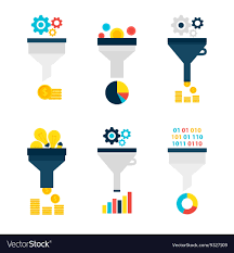 Funnel Chart Flat Objects Set Isolated Over White