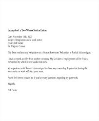 Two Weeks Notice Resignation Letter Sample Format Professional