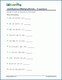 Grade 4 Math Worksheets Order Of