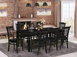 East west furniture hartland hldo5 five piece round pedestal dining table set. Lggr9 Blk W 9 Pc Dining Room Set With A Kitchen Table And 8 Wood Kitchen Chairs In Black East West Furniture