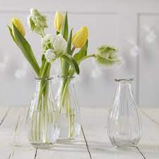 trio of mini clear glass bud vases