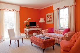 75 red living room with orange walls