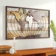 Metal Wood Large World Map Sculpture