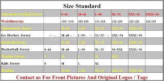 Size Chart For Jerseys Football
