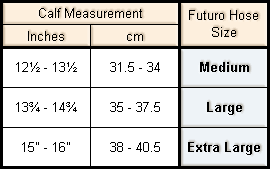 Size Chart For Futuro Therapeutic Support Knee Highs Open