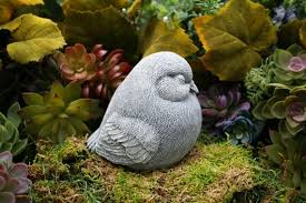 Concrete Bird Statue Sleepy Fat Bird