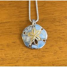 sterling silver gold plate sand dollar pendant with blue mother of pearl