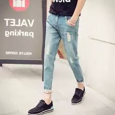 Young Men Casual Distressed Jeans Men Fashion Straight Slim Destroy Wash Jeans