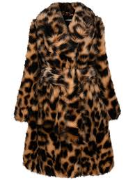 Rotate Belted Leopard Print Faux Fur Coat 13 1015 Honey Peach Comb