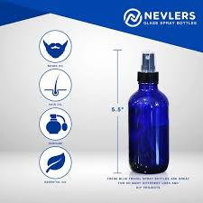 Nevlers 4 Oz Blue Glass Spray Mist Bottles With Bottle Brush Funnel And Labels Set Of 24