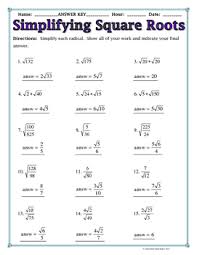 Right Triangles Simplifying Square Roots Chart And Worksheet Freebie