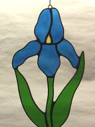 Blue Iris Flower Suncatcher Green