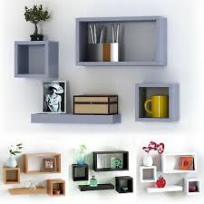 4 Wooden Floating Cube Shelves Wall