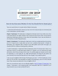 How much of a debtor's income must be paid to the chapter 13 trustee under a chapter 13 plan? How Do You Determine Whether Or Not You Should File For Bankruptcy By Recovery Law Group Issuu