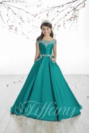 Tiffany Princess 13513 Girls Off Shoulder Mikado Ball Gown