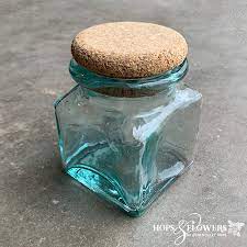 blue square glass jar with cork lid
