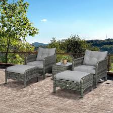 Outsunny 5 Pieces Rattan Wicker Lounge