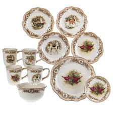 Cracker barrel christmas themed soup tureen features a plaid design with a cardinal winter theme with holly and berries and pine cones no chips or cracks does have age crazing,mostly on inside. Woodland Stoneware 16 Piece Dinnerware Set Christmas Woodland Cracker Barrel