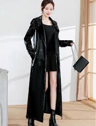 Glossy Patent Leather Trench Coat Women