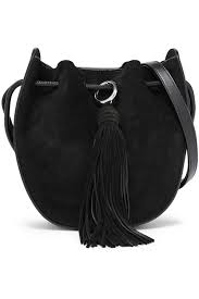 Tasseled Suede And Leather Paneled Bucket Bag