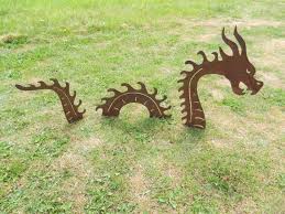 Rusty Metal Dragon Garden Sculpture