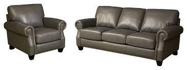 landon 2 piece gray leather sofa and