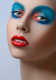 blue red lips women makeup beauty smile