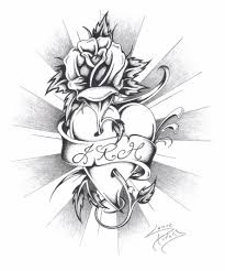 The easiest way to begin a pencil drawing is to completely trust your photoshop software. Heart Rose And Initials By Akasharpie On Deviantart Rose Heart Tattoo Heart Tattoo Designs Rose Drawing Tattoo