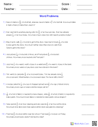 These worksheets help students identify the operations that should take place between fraction in a word problem. Word Problems Worksheets Dynamically Created Word Problems