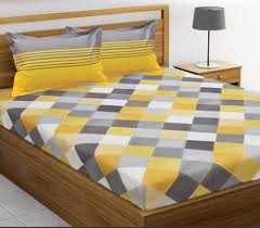 Yellow Printed Cotton Double Bed Sheet