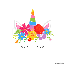 Glue the pink inner ear onto the ear with a glue stick. Sweet Colorful Unicorn Vector Hand Drawn Illustration With Flower Crown Magical Rainbow Horn Ears Closed Eyes With Eyelashes Isolated On White Stock Vector Adobe Stock