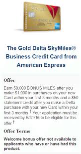 Credit card offers are subject to credit approval. Gold Delta Skymiles Business Credit Card From American Express 50 000 Miles 50 Statement Credit Doctor Of Credit