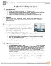 3 (so fijpes w 12. Stickymoleculestg Docx Teacher Guide Sticky Molecules Learning Objectives Students Will U2026 Discover The Difference Between Polar And Nonpolar Course Hero