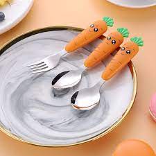 Мультяшные детские столовые приборы с морковкой Детские гаджеты столовая  посуда детская посуда из нержавеющей стали детская столовая посуда |  AliExpress