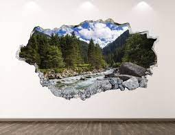 Mountain Wall Decal River Forest 3d