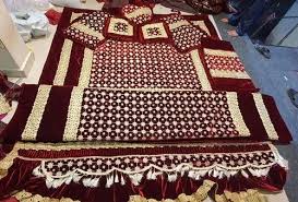 maroon printed wedding bedding set for