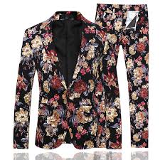 Allthemen Mens Suits 2 Pieces Floral Casual Party Travel Suit Jacket Pants