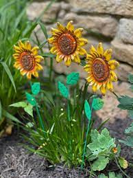 3 Metal Sunflowers Garden Art Flower