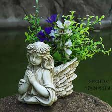 China Resin Angel And Angel Flower Pot