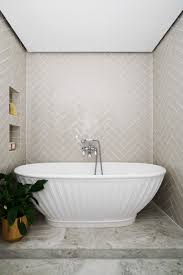 Another way to make small bathrooms look bigger is to use rectangular tiles, like a size 30×60 cm. Metro Tiles 8 Ways To Use Them In Your Bathroom