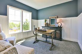 grey home office with blue walls ideas